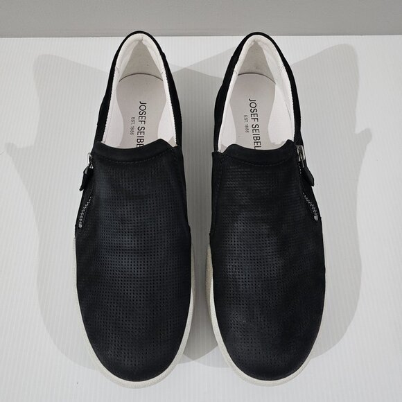 NEW Josef Seibel Claire 20 Sneaker EU Size 42 Black Leather White Slip On Loafer - Picture 5 of 13